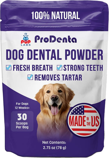 Pup Labs ProDenta, All-Natural Dog Dental Powder for Teeth Cleaning, for Breath Freshener. Easy to use for Tartar Removal and Leaky Gums